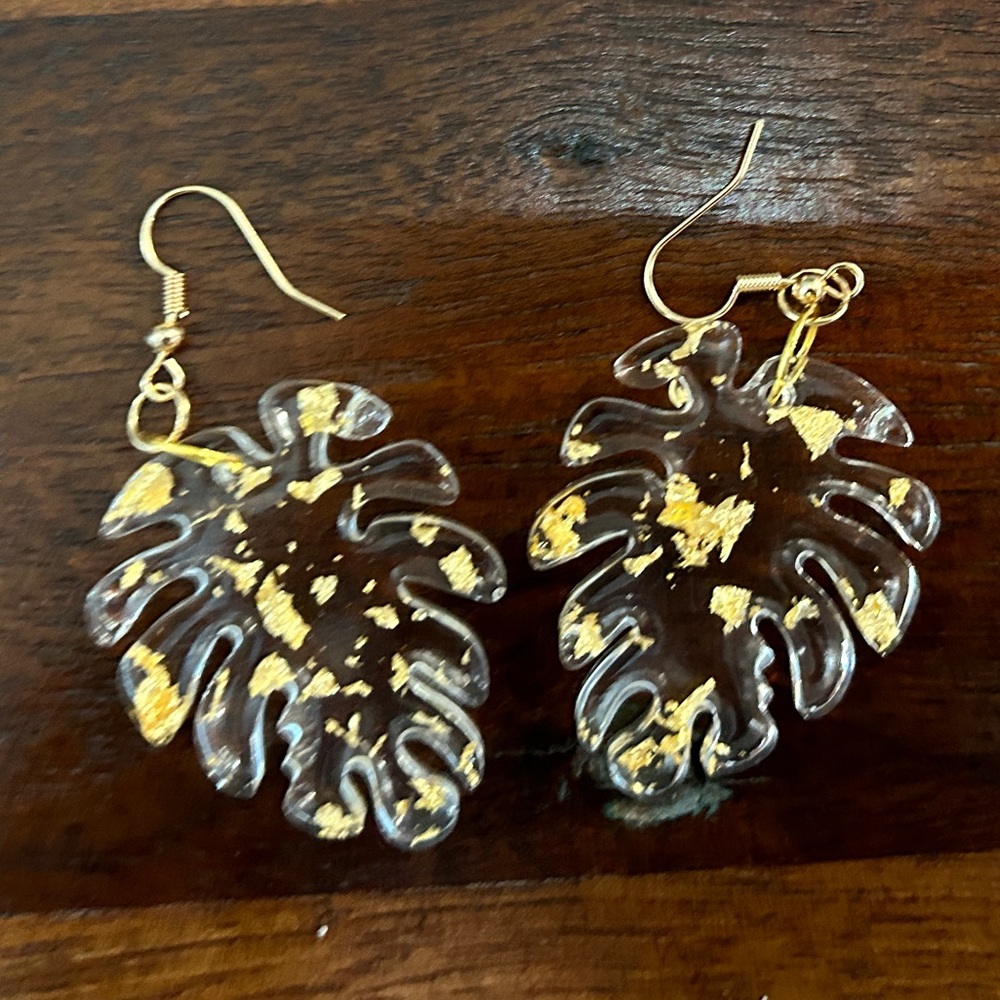 Handmade gold flake resin earrings. Made by my 12yo daughter